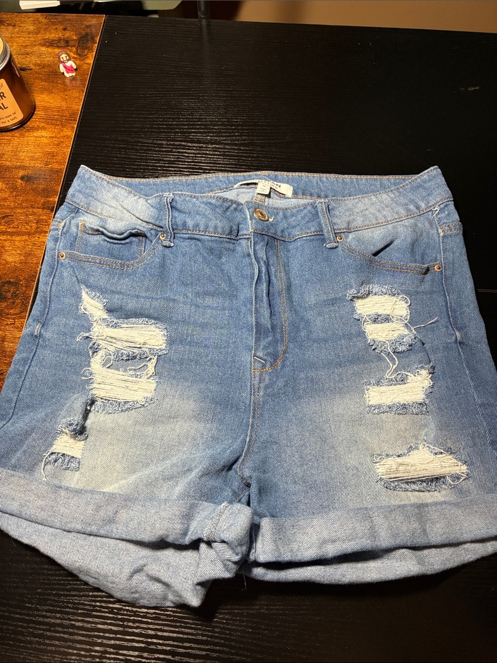 Wax Jean Light Blue Distressed Rolled-Hem Denim Shorts
